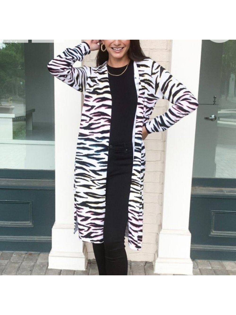 525 America Zebra Print Long Cardigan